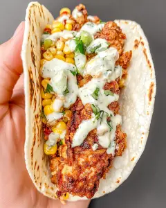 Fried Chicken Street Corn Taco with Jalapeno Lime Ranch